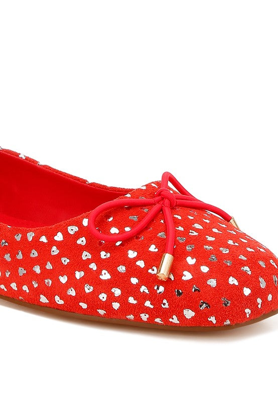 Rag & Co - Apollon Bow Detail Foil Print Suede Ballerina Flats