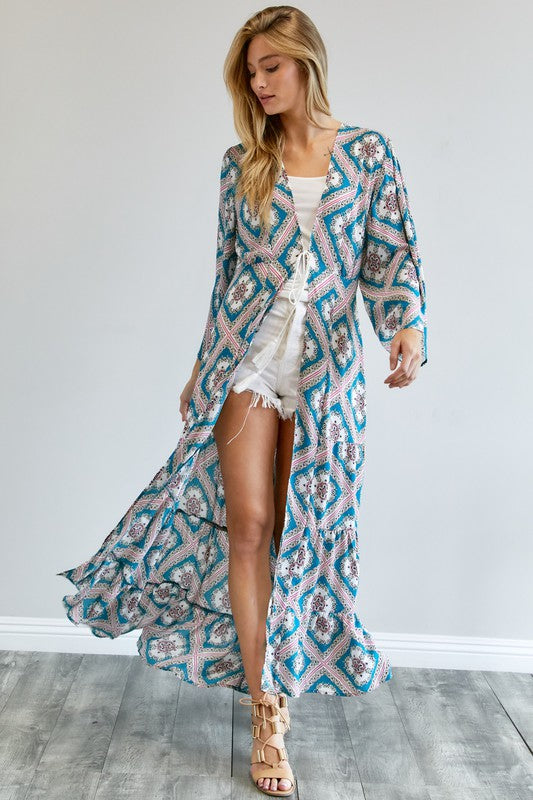 Davi & Dani - Printed Long Sleeve Loose Kimono