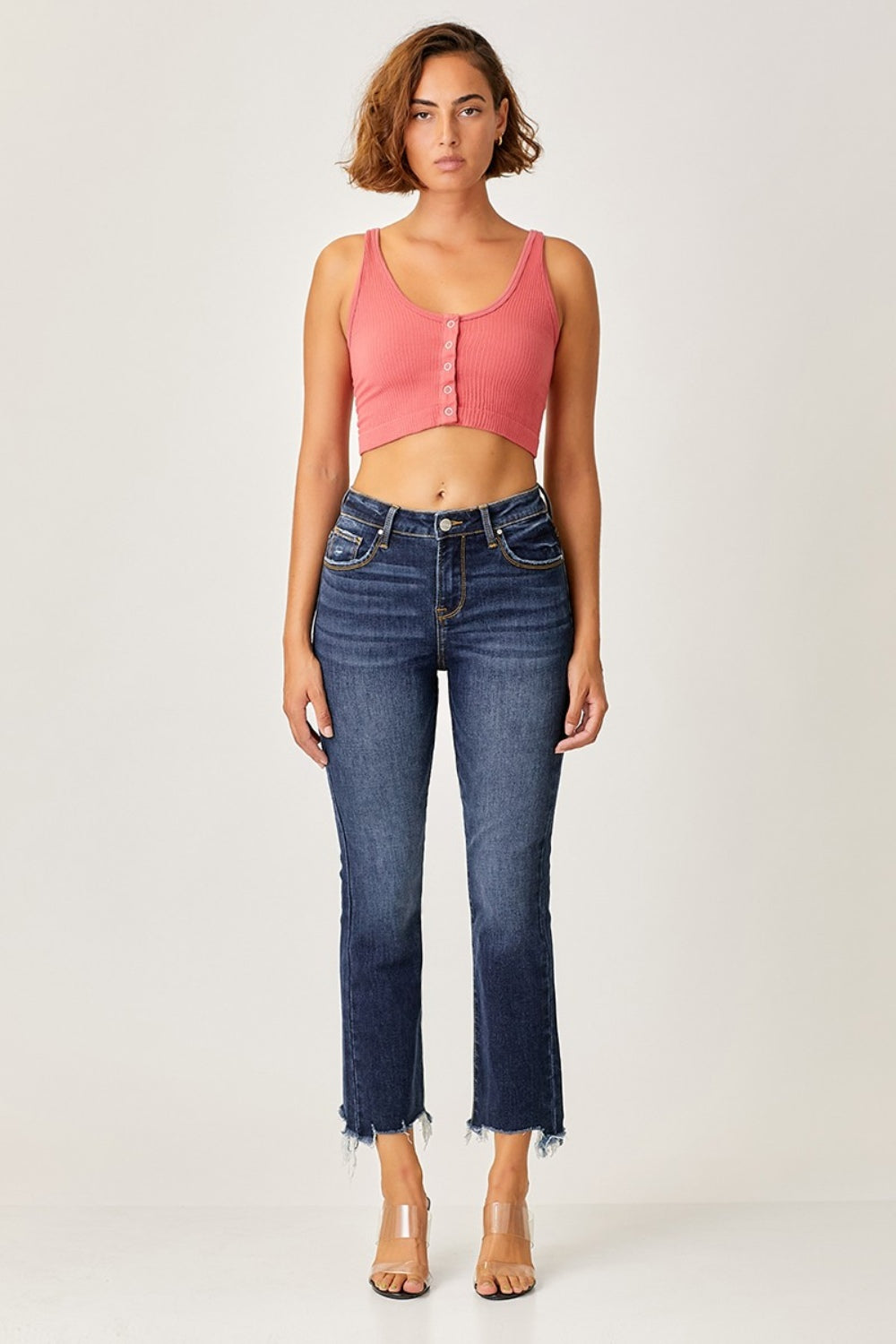 Risen - Frayed Hem Cropped Straight Jeans - Size: 0-3XL