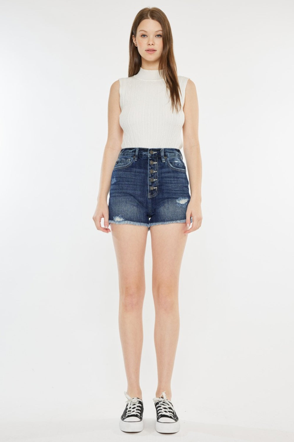 Kancan - Raw Hem Button Fly Denim Shorts