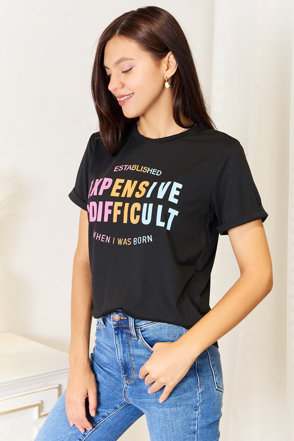 Expensive & Difficult - Graphic Cuffed Sleeve T-Shirt - Size: S-2XL