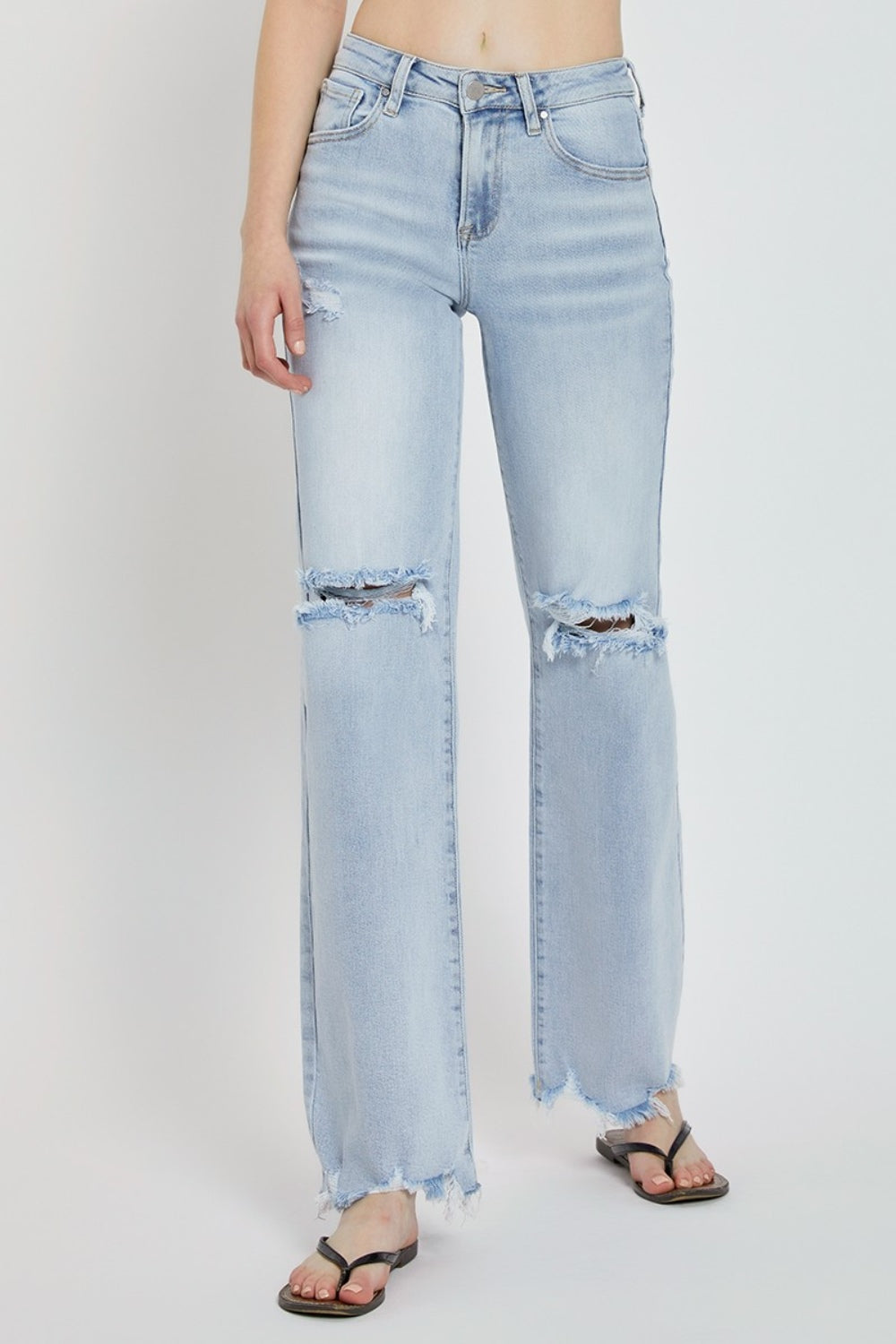 RISEN - High Rise Distressed Wide Leg Jeans - Size: 0-3XL