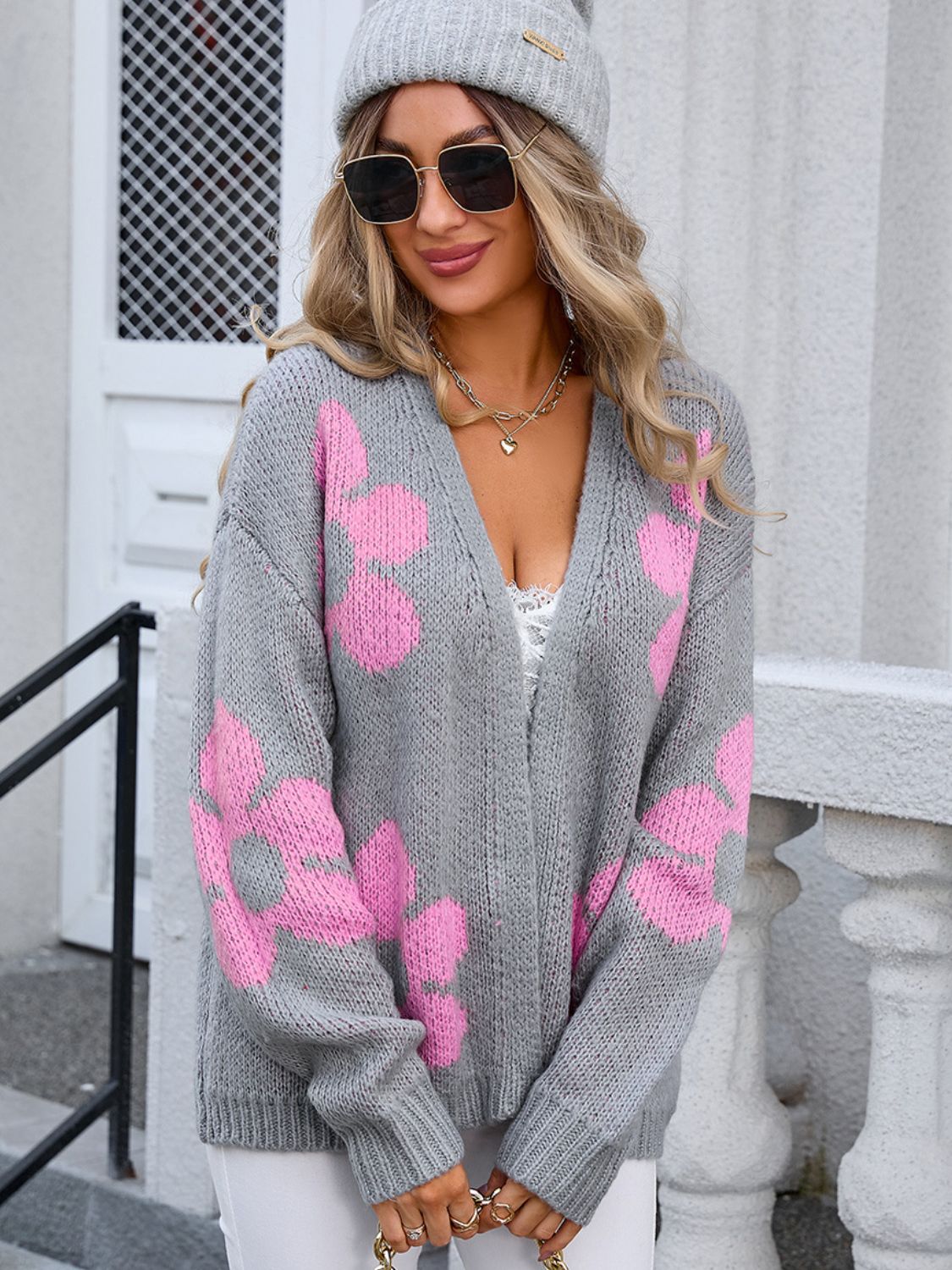 Angel Wings - Flower Open Front Long Sleeve Cardigan - Size: S-XL