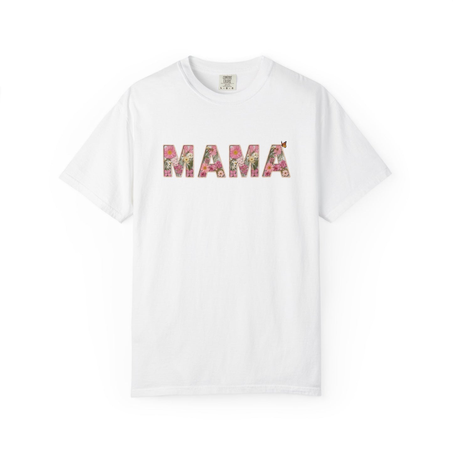 Spring Floral "MAMA" Graphic Tee (Comfort Colors) - Size: S-4XL - Cute Matching Mommy & Me Shirt, Pink Flower Lettering Mom Top, Gift for Moms