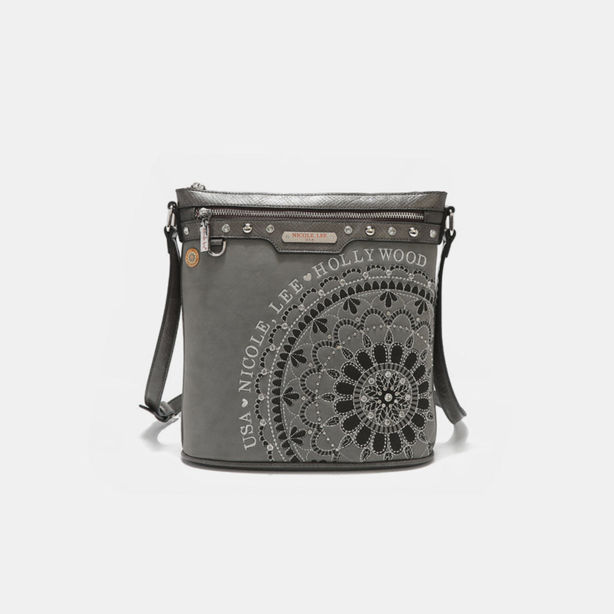 Nicole Lee USA - Metallic Stitching Embroidery Inlaid Rhinestone Crossbody Bag