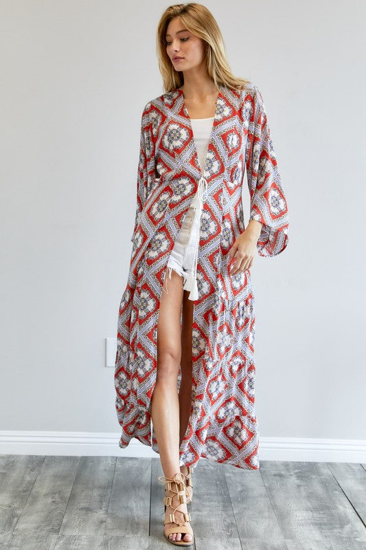 Davi & Dani - Printed Long Sleeve Loose Kimono