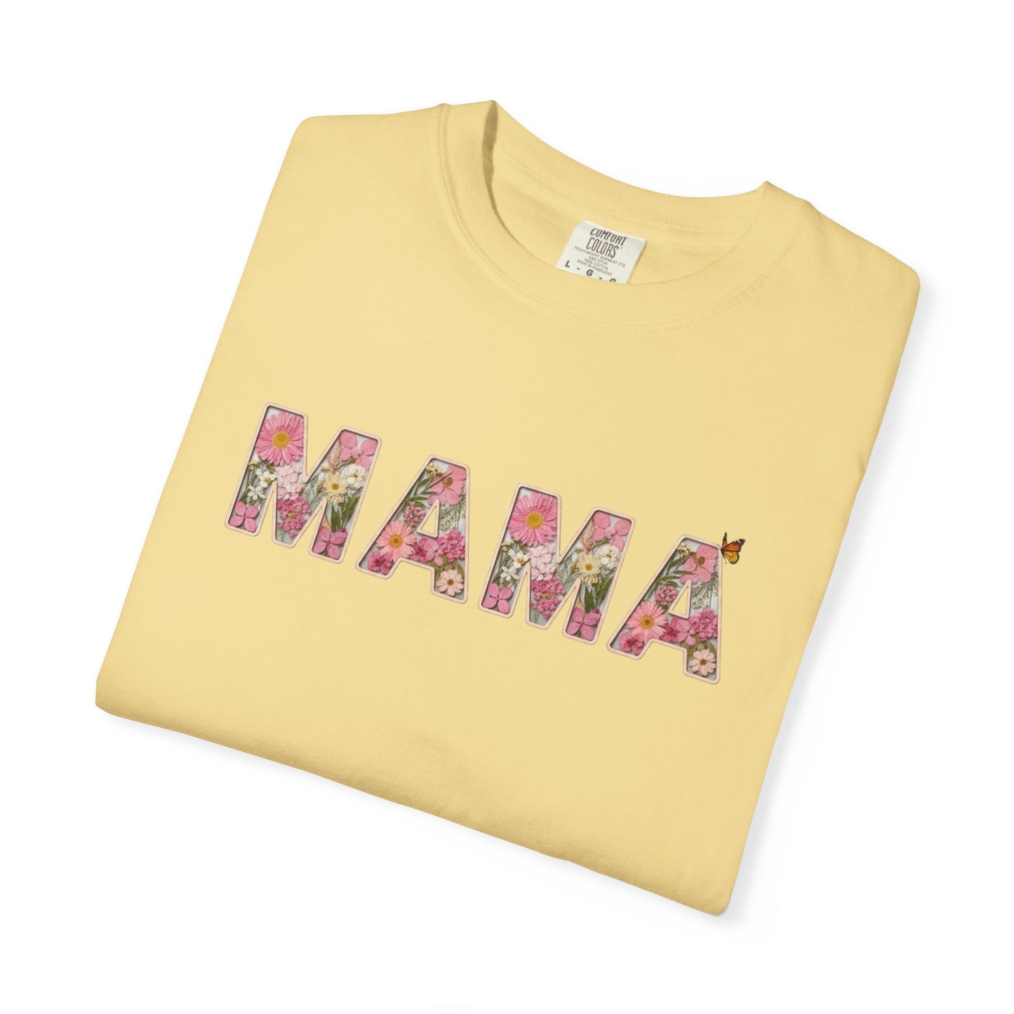 Spring Floral "MAMA" Graphic Tee (Comfort Colors) - Size: S-4XL - Cute Matching Mommy & Me Shirt, Pink Flower Lettering Mom Top, Gift for Moms
