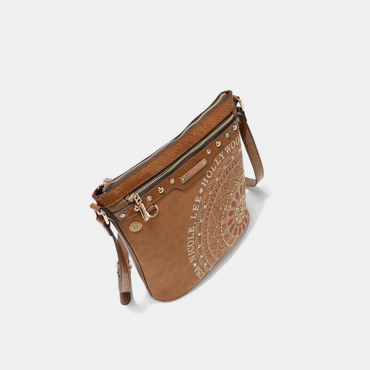 Nicole Lee USA - Metallic Stitching Embroidery Inlaid Rhinestone Crossbody Bag