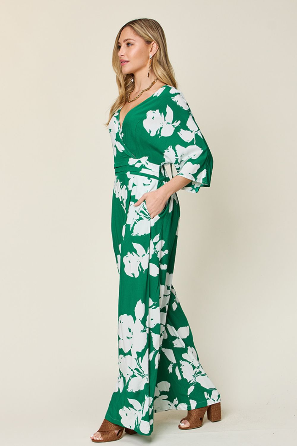 Double Take - Printed Tie Back Wide Leg Jumpsuit - S-3XL