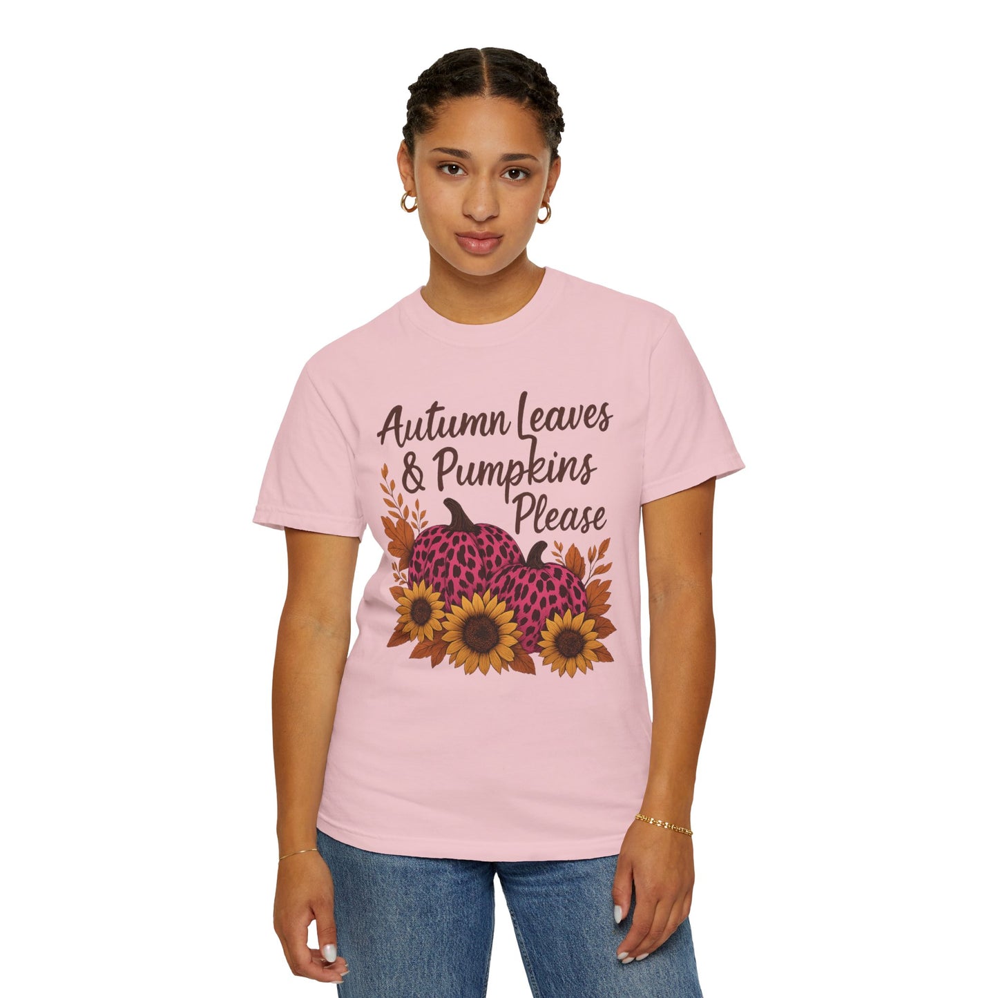 Autumn Leaves & Pumpkins Please - Fall Graphic T-Shirt (Comfort Colors) - Size: S-4XL