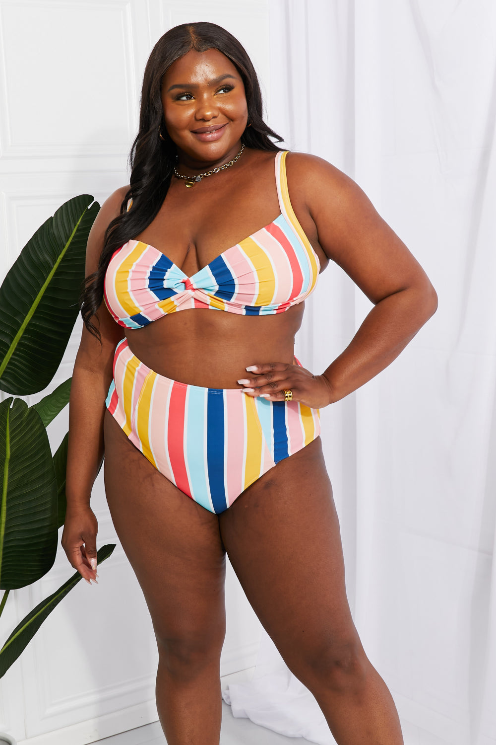 Marina West Swim - Take A Dip Twist High-Rise Bikini in Stripes