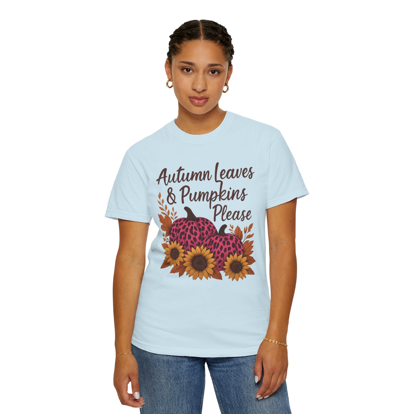 Autumn Leaves & Pumpkins Please - Fall Graphic T-Shirt (Comfort Colors) - Size: S-4XL