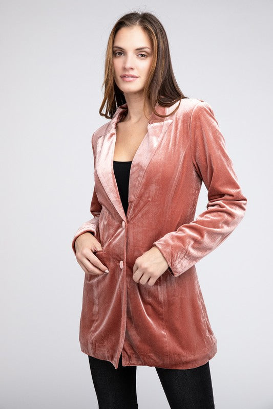 BiBi - Shiny Velvet Peak Lapel Single Blazer