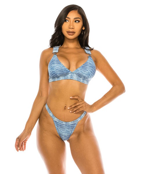 Mermaid Swimwear - Two Piece Big Buckle Denim Swimwear