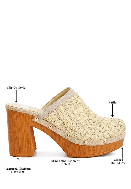 Rag & Co - Jeydena Raffia Platform Clogs