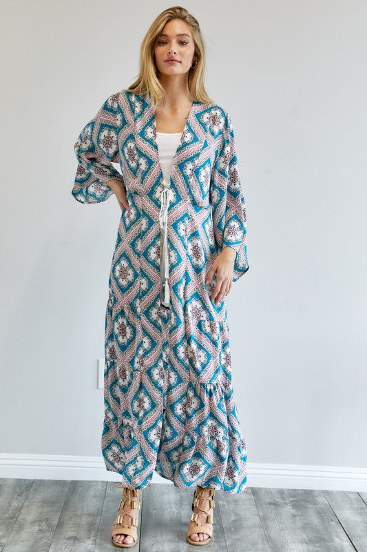 Davi & Dani - Printed Long Sleeve Loose Kimono