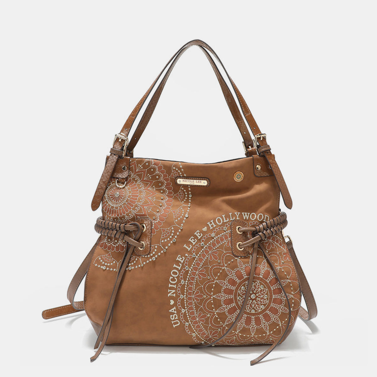 Nicole Lee USA - Side Braided Tassel Inlaid Rhinestone Embroidery Hobo Bag