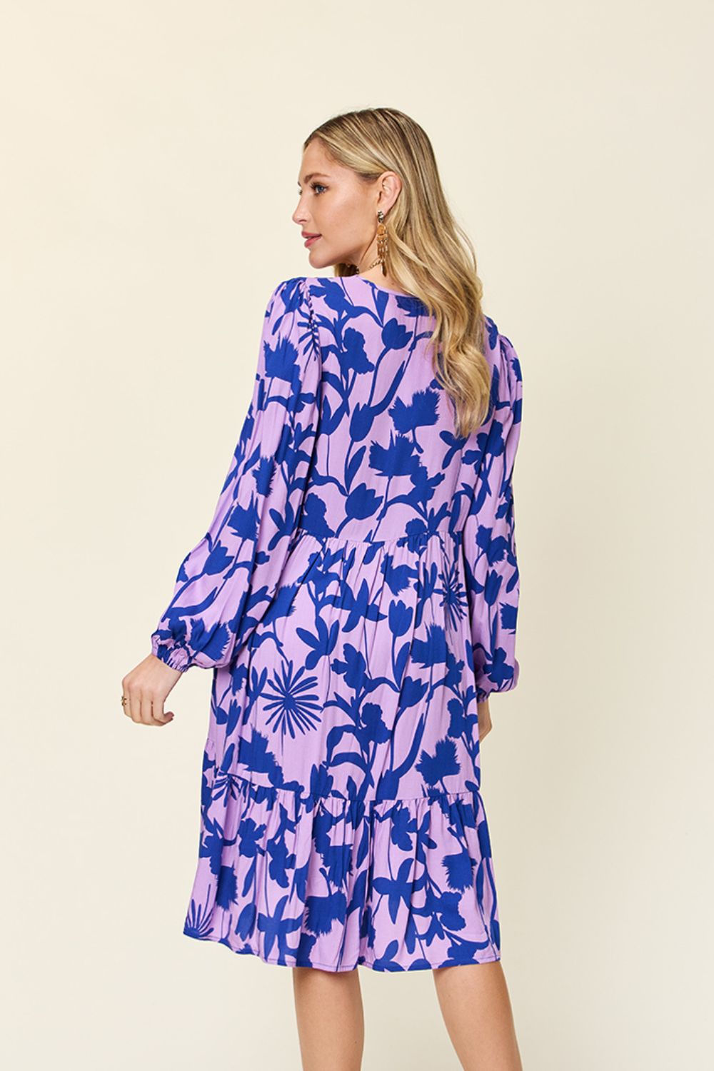 Double Take - Printed Ruffle Hem Dress with Pocket - Size: S-3XL