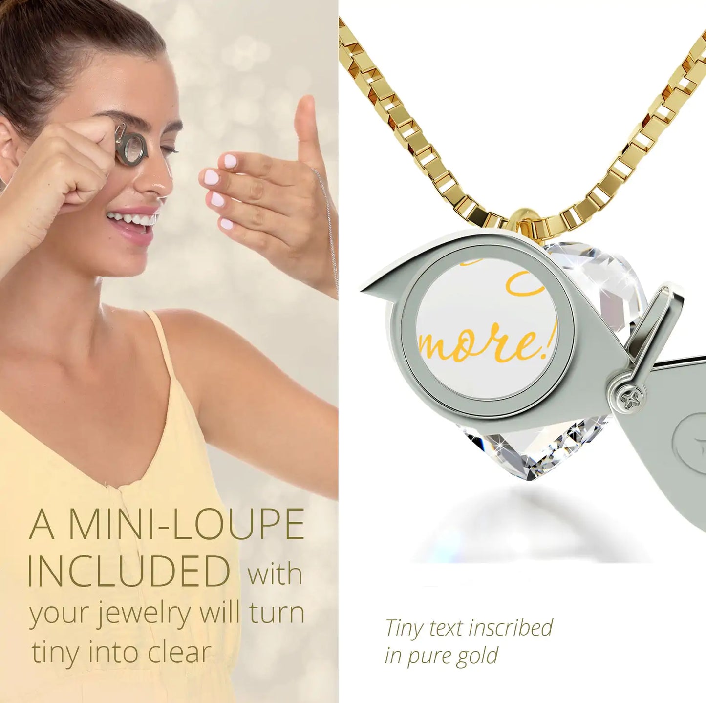 Nano Style - Tiny Heart Jewelry Set 24k Gold Inscribed "I Love You More" Necklace and Drop Earrings - (The Luxe Line)