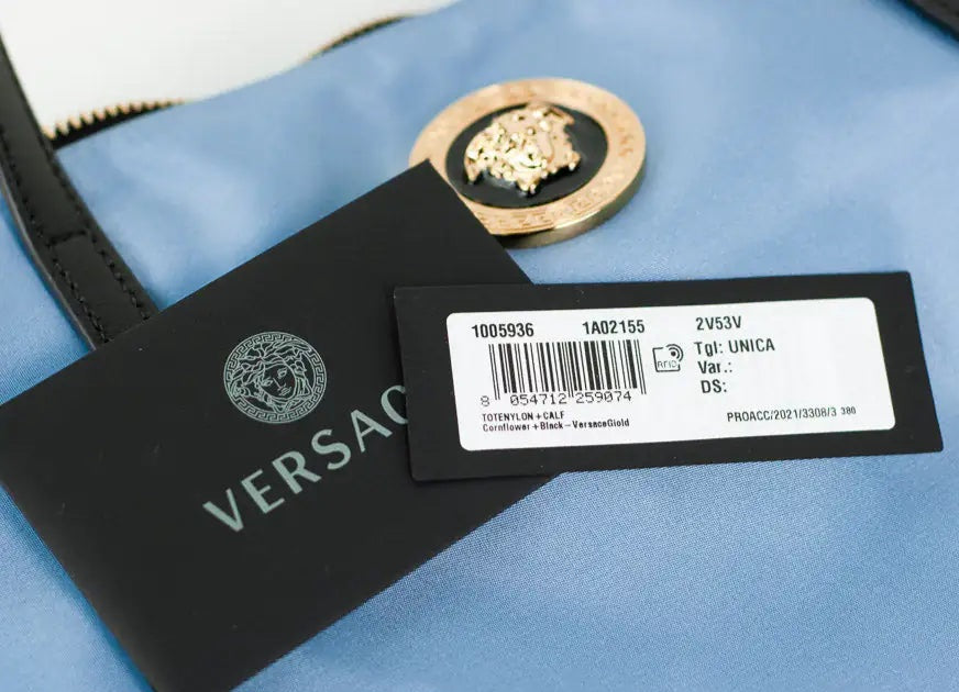 Versace - Portuna Medusa Medium Cornflower Blue Nylon Leather Tote - (The Luxe Line)