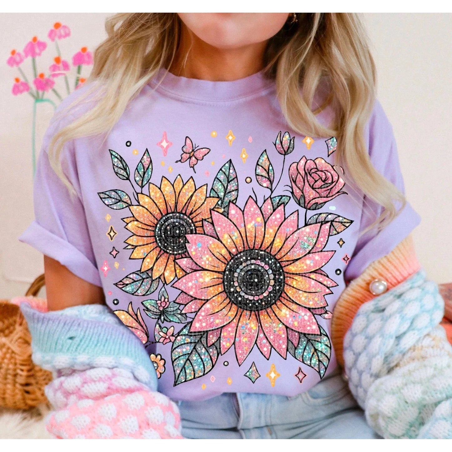 Faux Glitter Sequin Sunflower - Graphic Tee