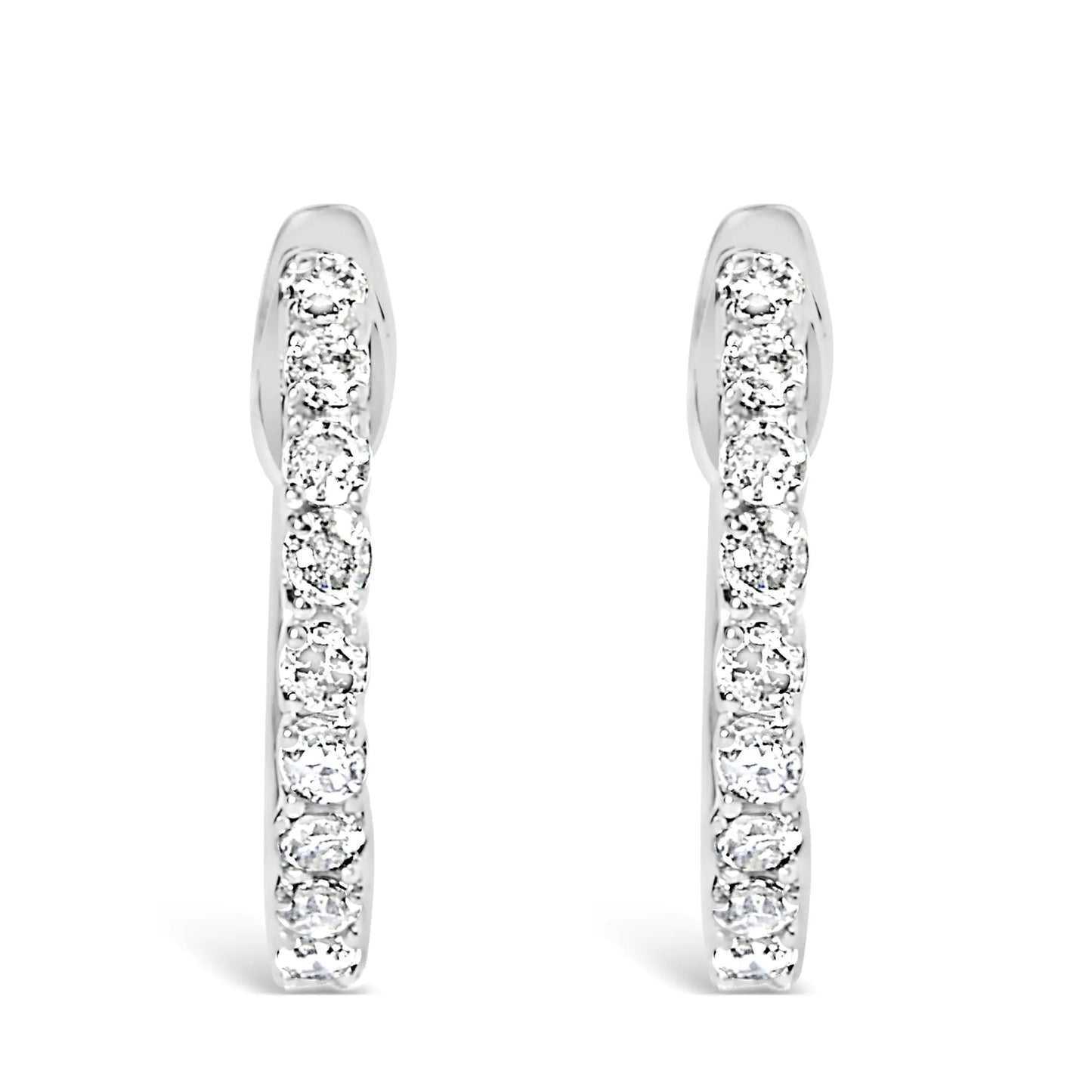 .925 Sterling Silver 1/6 Cttw Diamond Petite Hoop Earrings (I-J Color, I2-I3 Clarity) - (The Luxe Line)