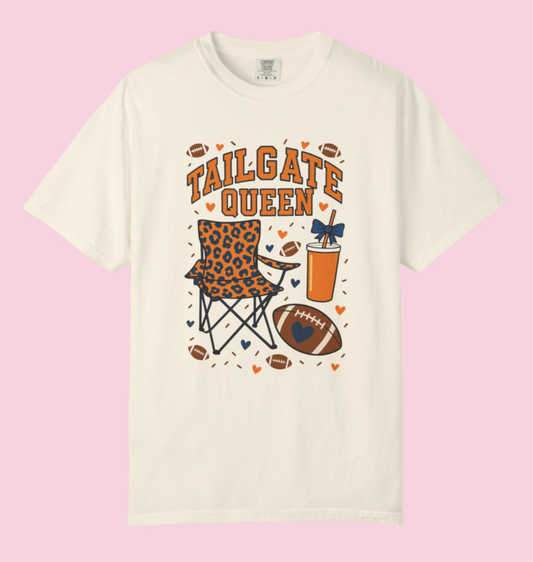 Orange & Blue Tailgate Queen Graphic T-Shirt (Comfort Colors Garment-Dyed) - Size: S-3XL
