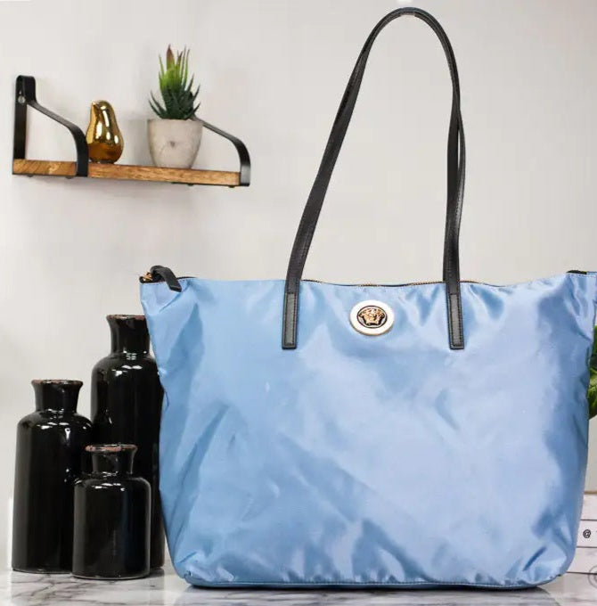 Versace - Portuna Medusa Medium Cornflower Blue Nylon Leather Tote - (The Luxe Line)