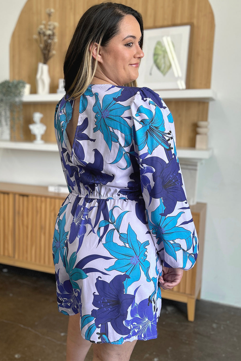 Double Take - Floral Long Sleeve Romper with Pockets - Size: S-3XL