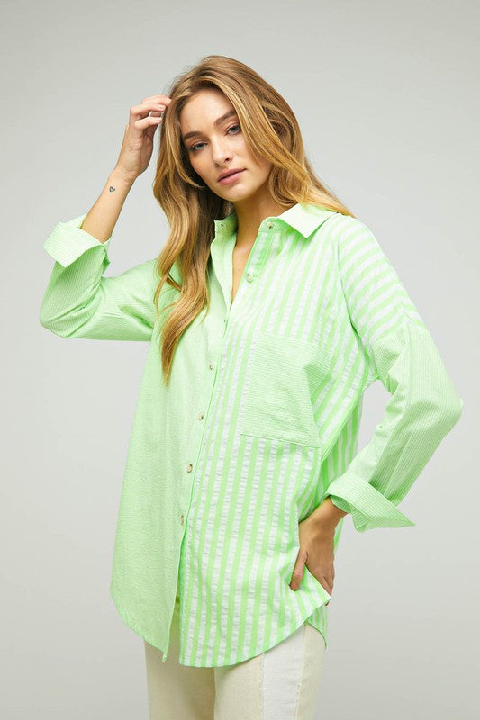 Davi & Dani - Stripe Button Down Long Sleeve Shirt