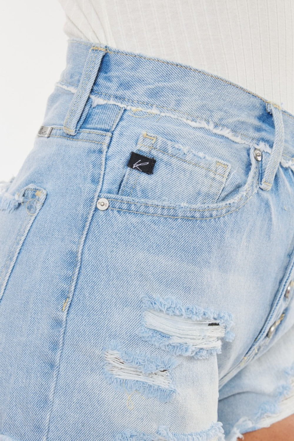 Kancan - Distressed Button Fly Denim Shorts