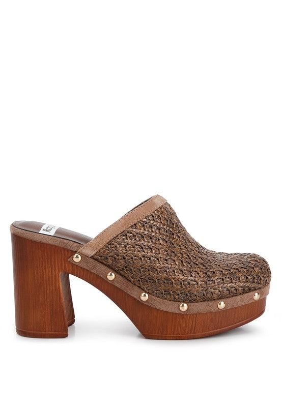 Rag & Co - Jeydena Raffia Platform Clogs