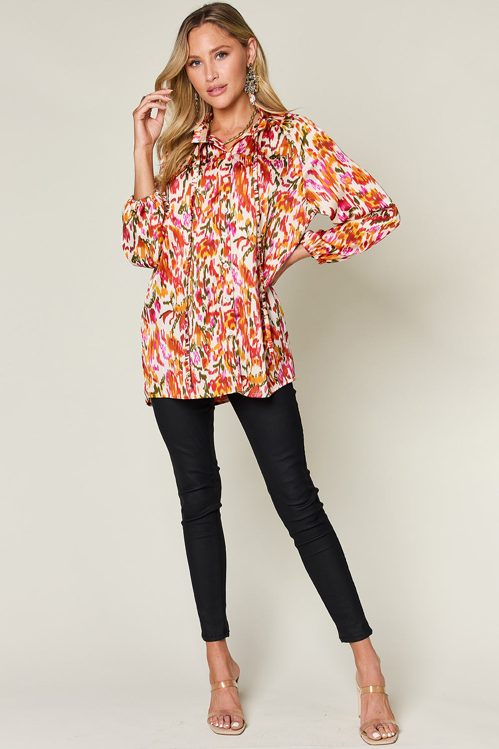 Double Take - Printed Button Up Long Sleeve Shirt - Size: S-3XL