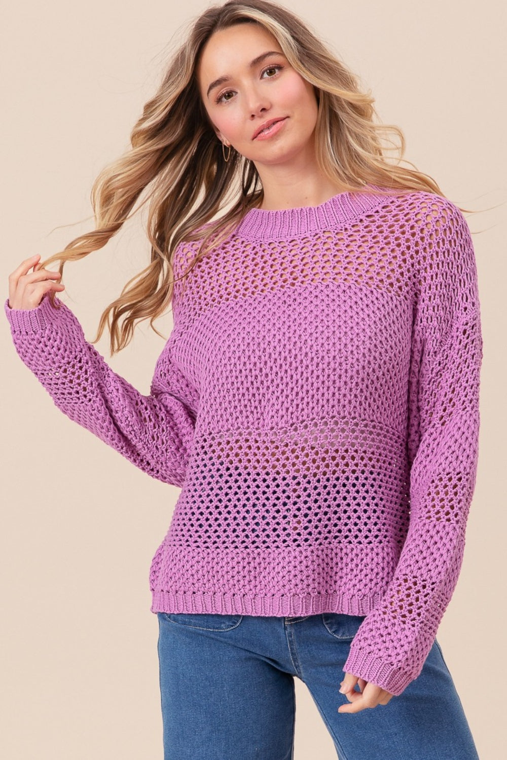 BiBi - Openwork Long Sleeve Knit Top