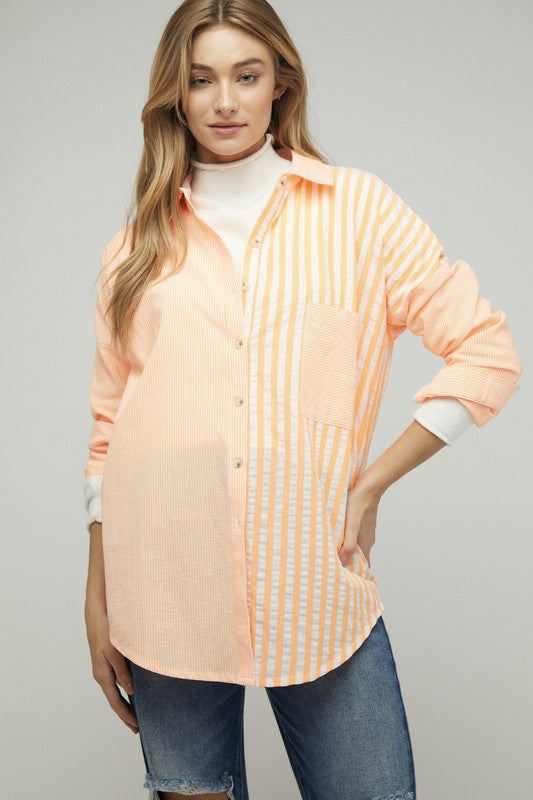 Davi & Dani - Stripe Button Down Long Sleeve Shirt