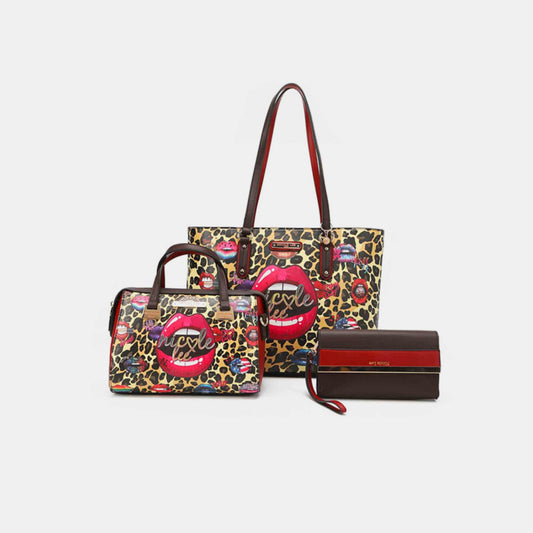 Nicole Lee USA - 3-Piece Wild Lips Print Handbag Set