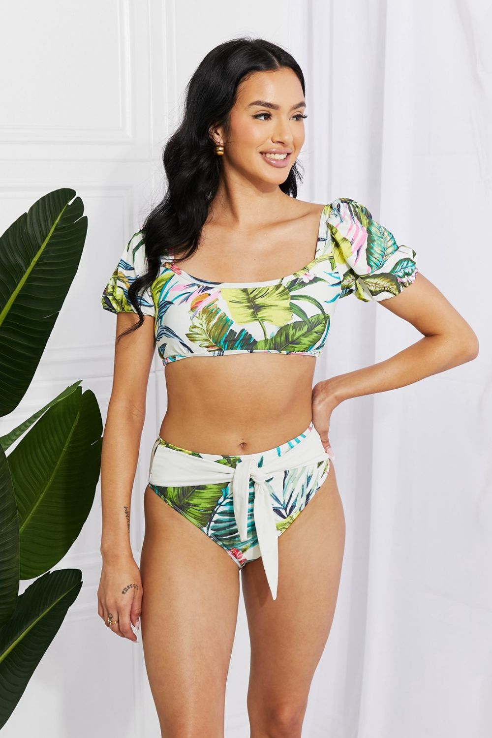 Marina West Swim - Vacay Ready Puff Sleeve Bikini in Floral