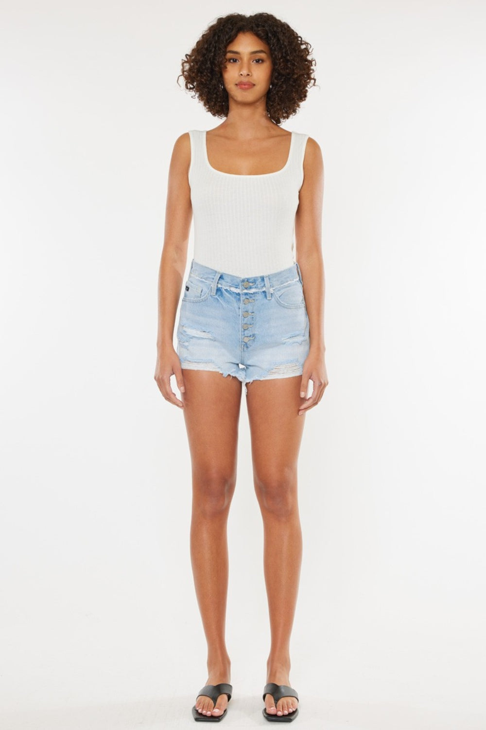 Kancan - Distressed Button Fly Denim Shorts