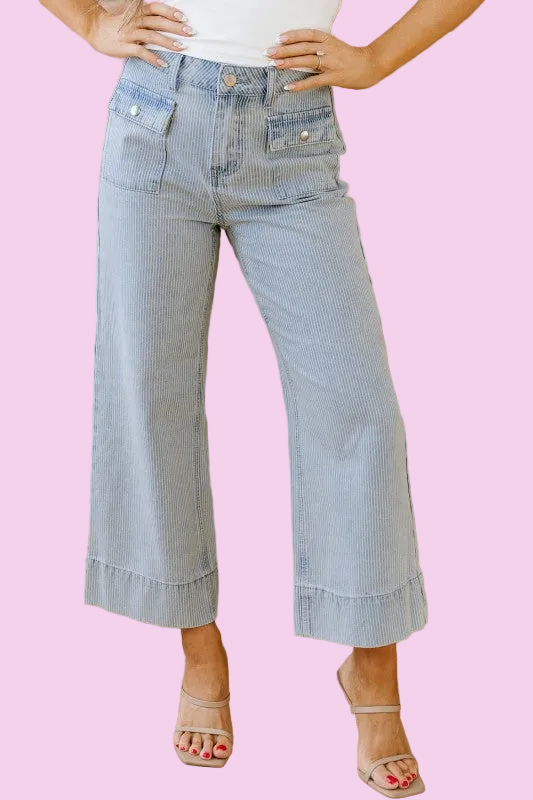 Eve Hem Wide Leg Pinstripe Jeans - Size: 4-16