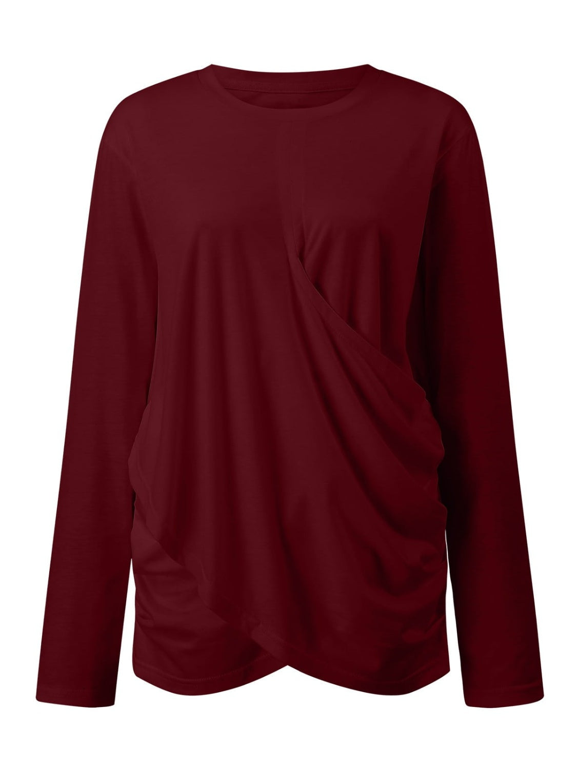 Ruched Round Neck Long Sleeve T-Shirt