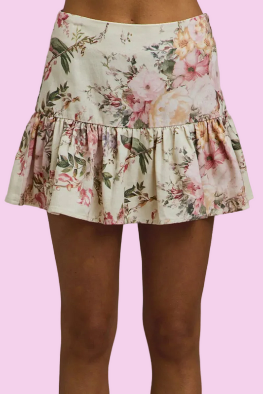 SO ME - Floral Print Fit and Flare Mini Skirt - Size: S-XL