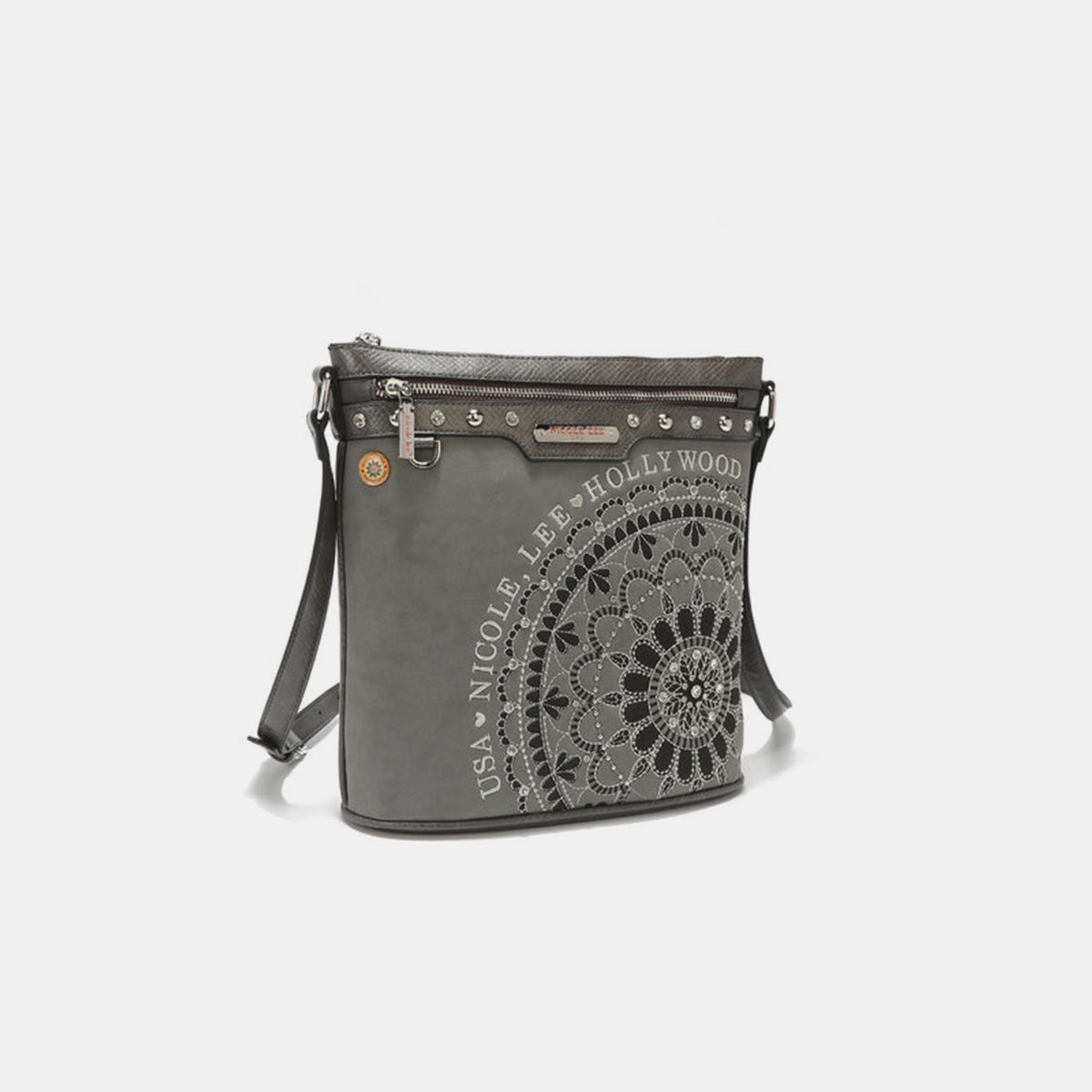 Nicole Lee USA - Metallic Stitching Embroidery Inlaid Rhinestone Crossbody Bag