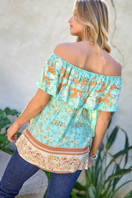 Davi & Dani - Printed Off Shoulder Smocked Top