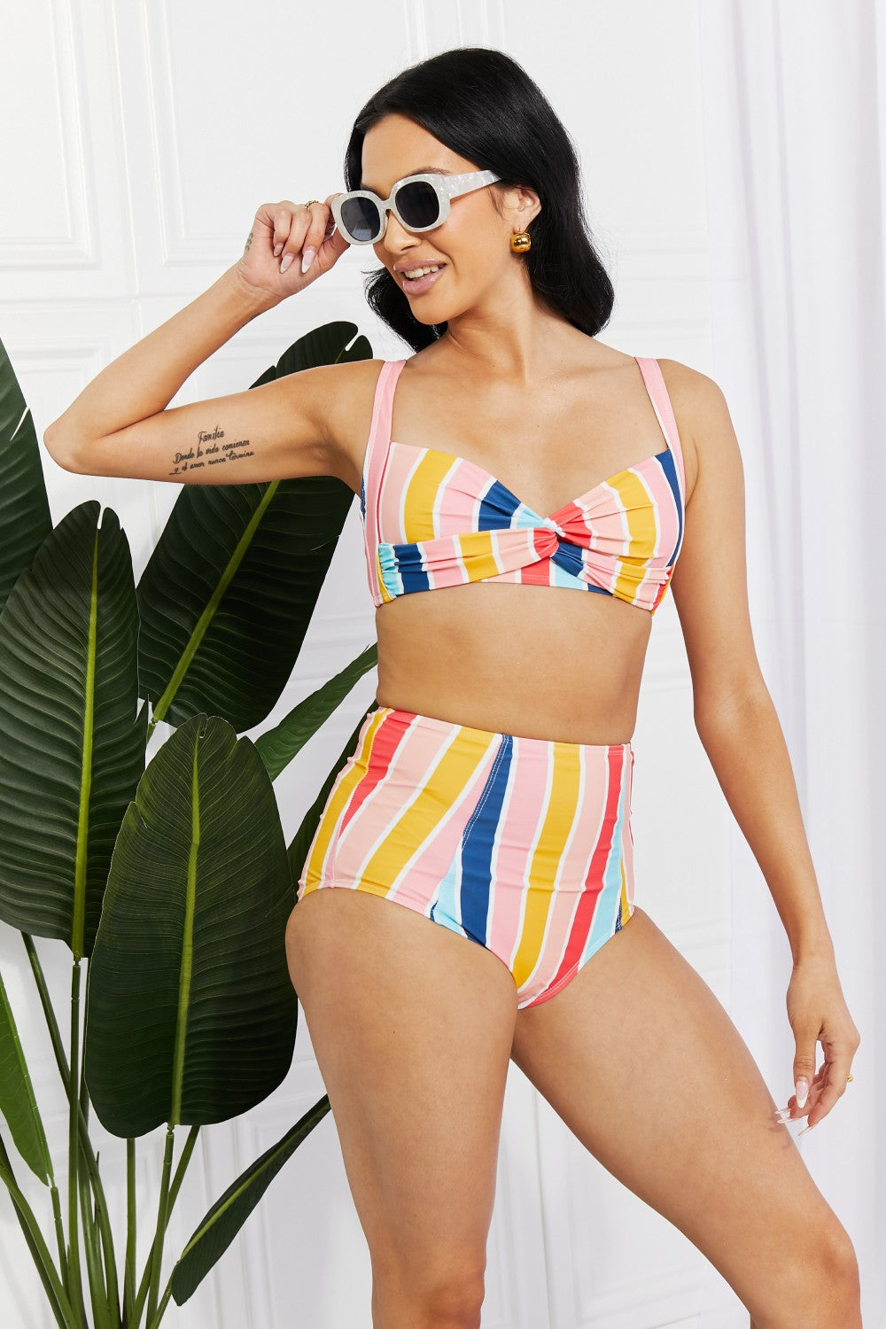 Marina West Swim - Take A Dip Twist High-Rise Bikini in Stripes