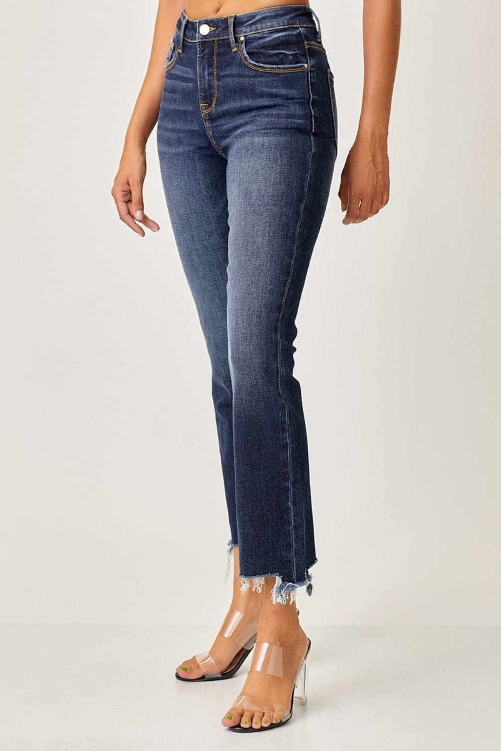 Risen - Frayed Hem Cropped Straight Jeans - Size: 0-3XL