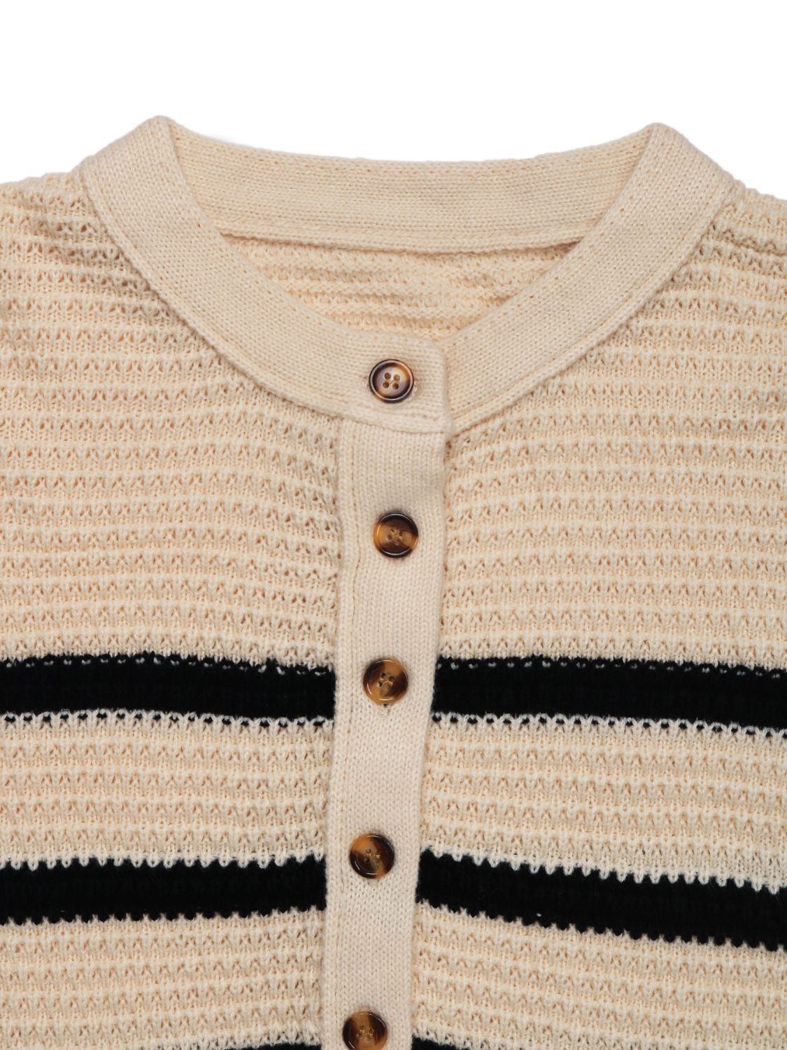 Perfee - Striped Half Button Long Sleeve Sweater