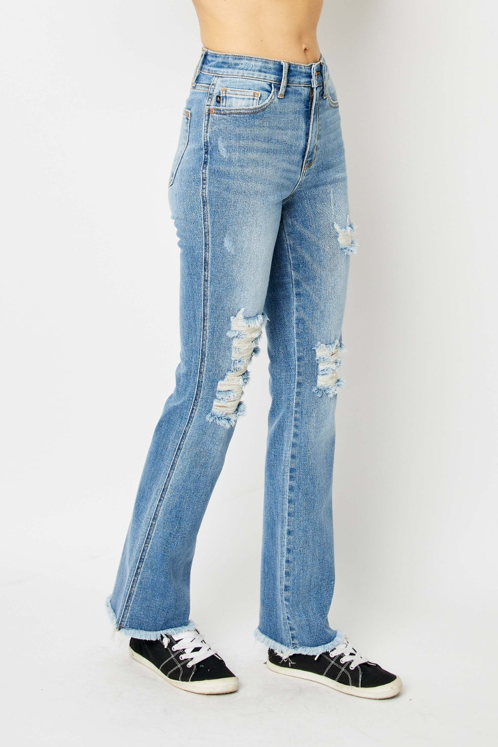 Judy Blue - Distressed Raw Hem Bootcut Jeans - Size: 0-24W