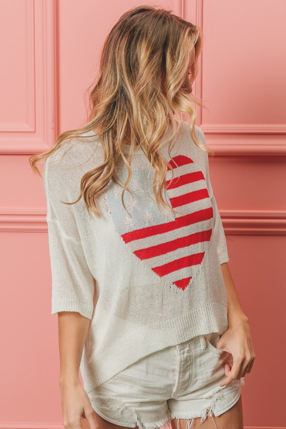 BiBi - Striped Heart Contrast Knit Top