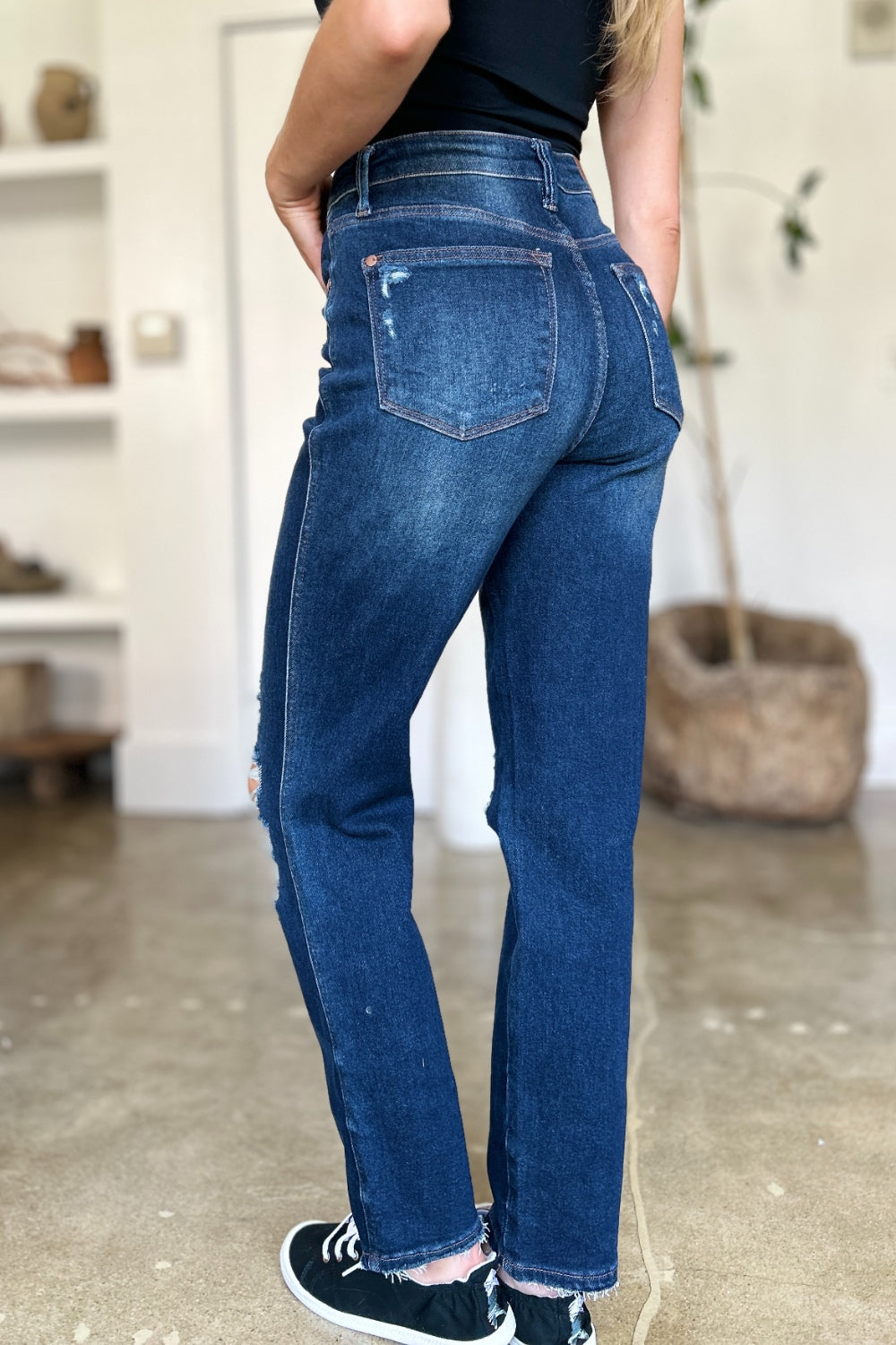 Judy Blue - High Waist Rigid Magic Heavy Destroy Straight Jeans - Size: 0-24W