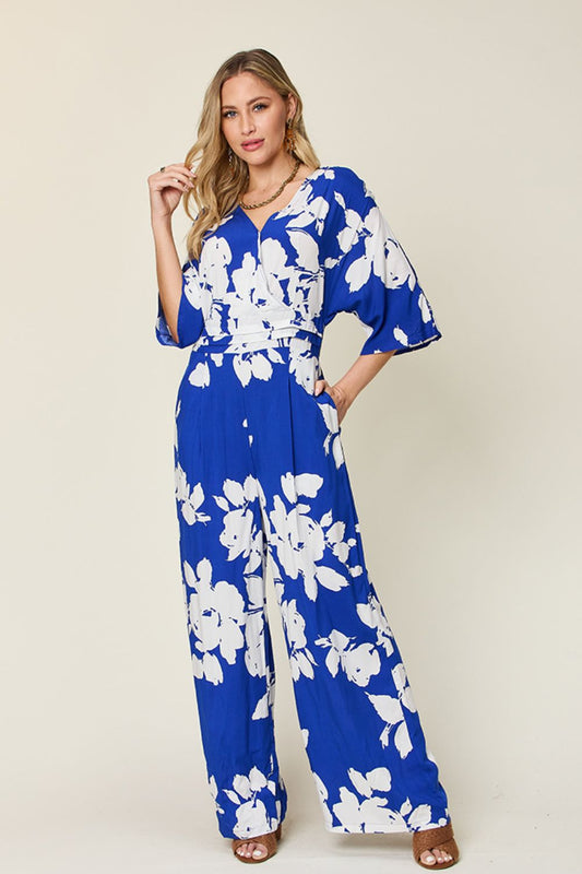 Double Take - Printed Tie Back Wide Leg Jumpsuit - S-3XL